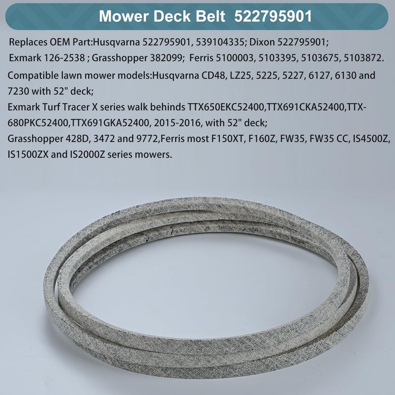 Holdly 5/8 x 163'' Mower Belt for Husqvarna 522795901 539104335 Dixon 522795901 Exmark 126-2538 Grasshopper 382099 Ferris 5100003 5103395 5103675 5103872 Mower 52 Inch Deck Belt Kevlar Lawn Mower Belt - Image 3